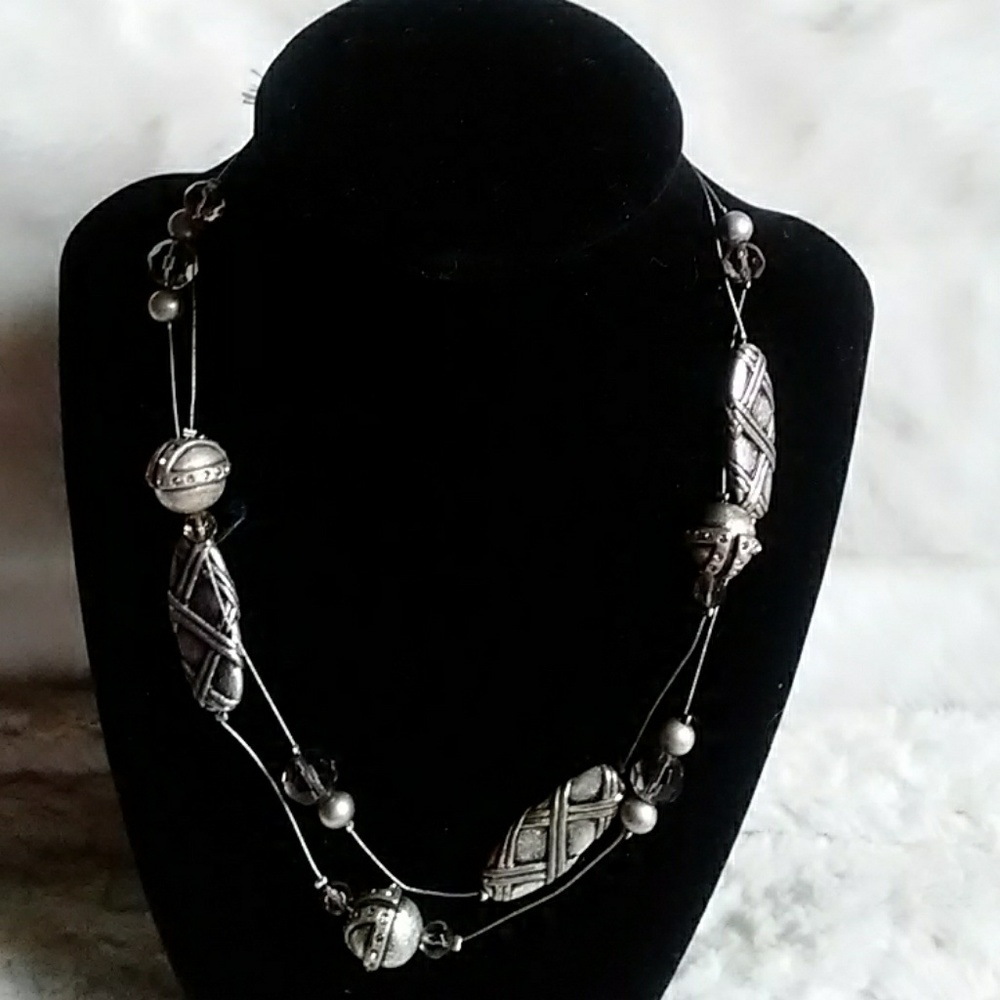 Silver Double Strand Statement Necklace - image 1